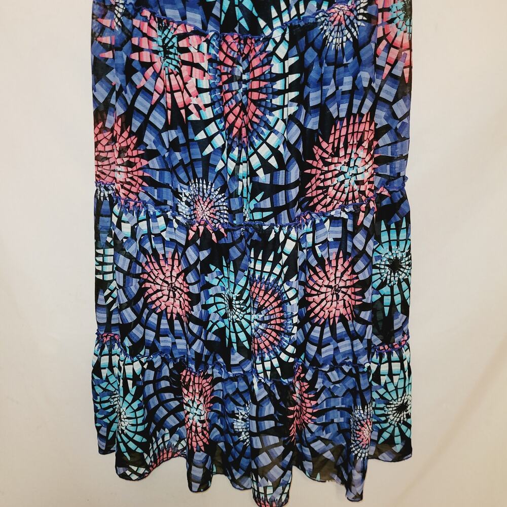 Theme blue geometric mosaic print strapless maxi dress Size Med Artsy Boho - Picture 7 of 7